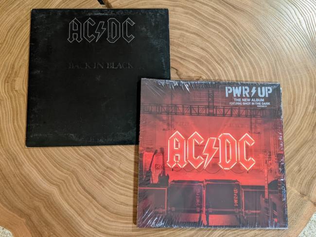 Two ACDC vinyl albums. Back in Black and Power Up