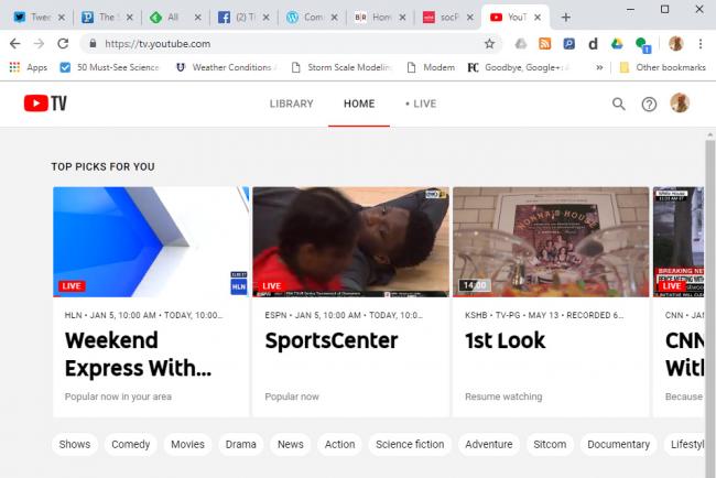 Screenshot of my view of YouTube TV