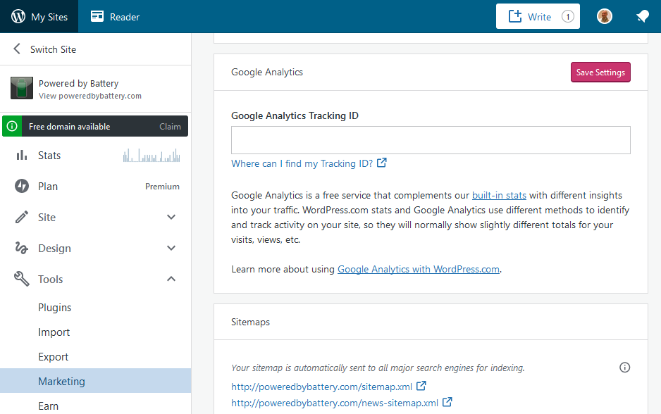 WordPress Premium Plan now includes Google Analytics