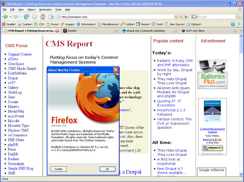 Using Firefox 2 with Content Mangement Systems